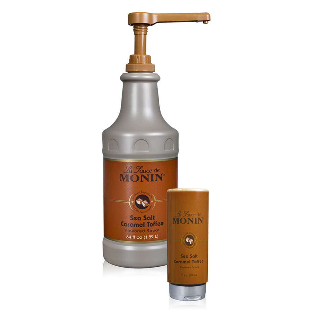 Monin: 64oz Caramel, Dulce De Leche & Sea Salt Caramel Toffee Sauce PUMP